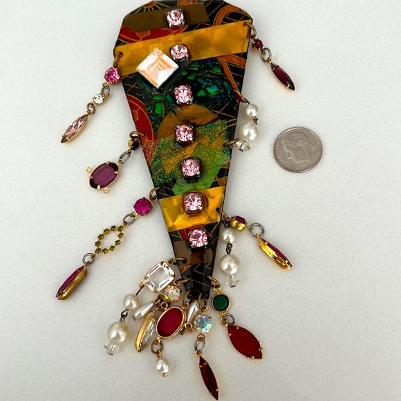 Jewelry - Vintage 80s Mod Long Enamel Gems Pearls Dangles​